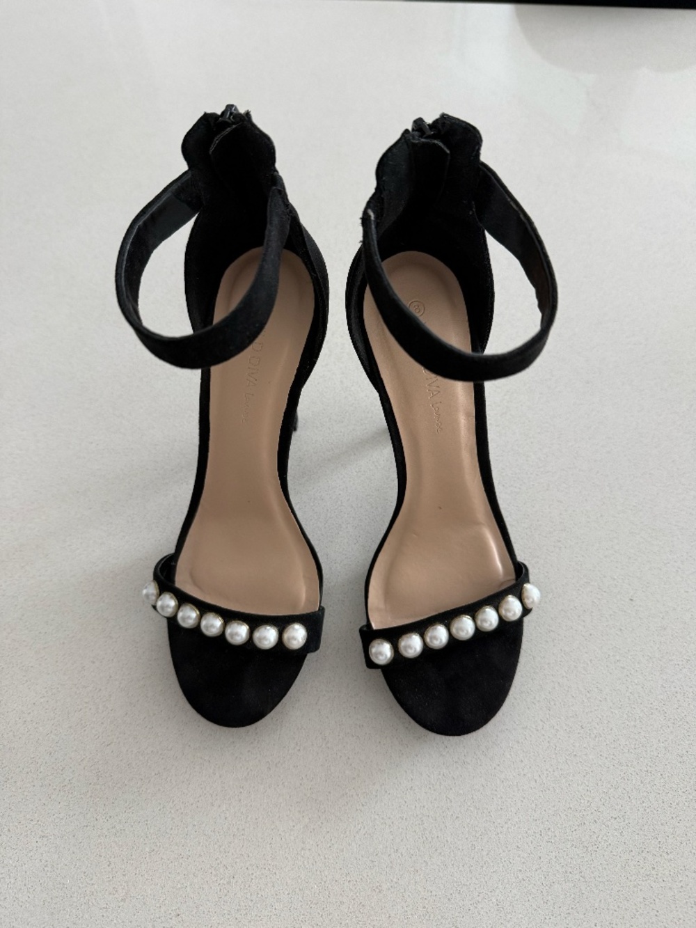 NWOT Black Faux Suede Pearl Strap Size 9 4.5” Heel Elegant Dress Stiletto Heel - Picture 2 of 10
